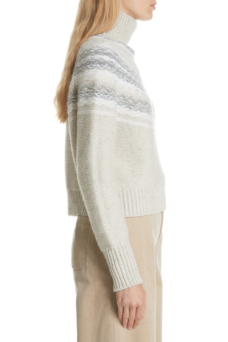Fair Isle Wool & Cashmere Crop Turtleneck Sweater, Alternate, color, OATMEAL
