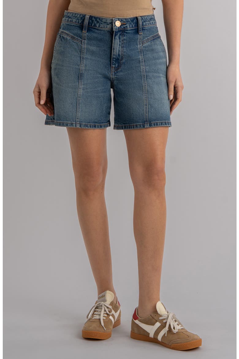 Hailey High Waist Denim Bermuda Shorts, Main, color, SHINE