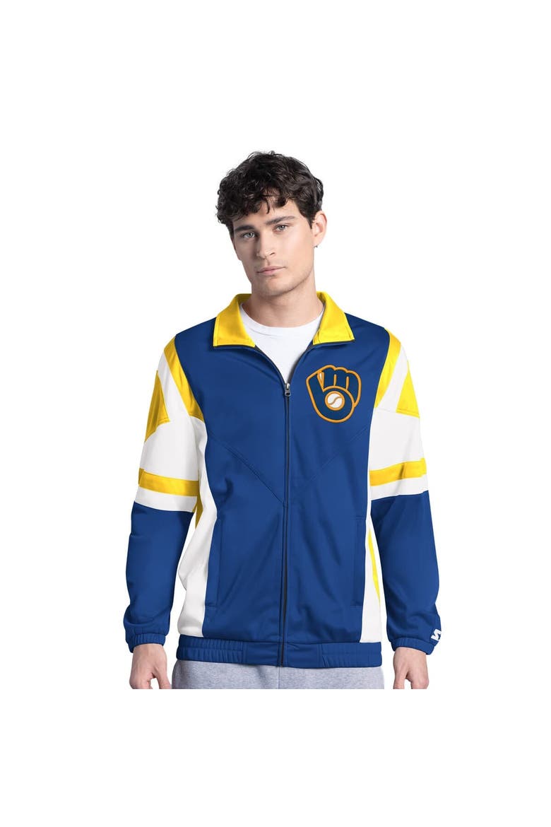 Men's Starter Royal/Gold Milwaukee Brewers Contender Tricot Full-Zip Track Jacket, Main, color, Royal