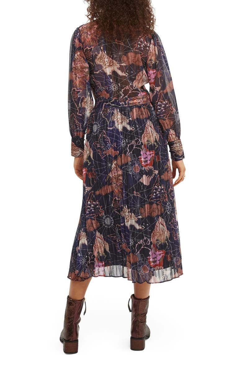 Scotch & Soda Printed Pleated Long Sleeve Midi Shirtdress, Alternate, color, 