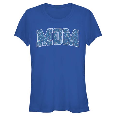 Junior's Minnie Mouse Mom Collegiate Flower Pattern  Graphic T-Shirt