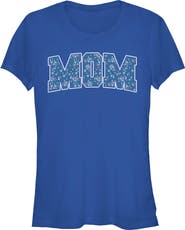Minnie Mouse Junior's Minnie Mouse Mom Collegiate Flower Pattern Graphic T-Shirt
