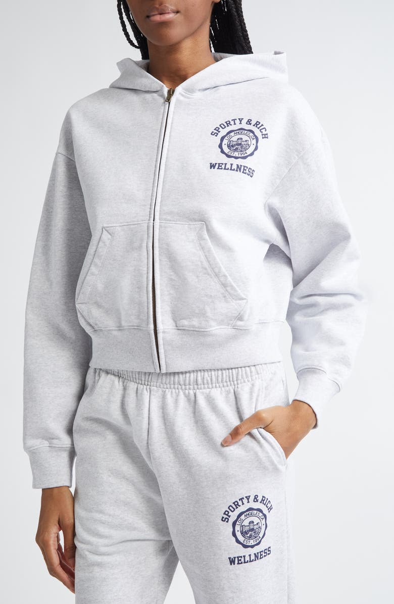 Sporty & Rich Emblem Cotton Cropped Hoodie, Alternate, color, 