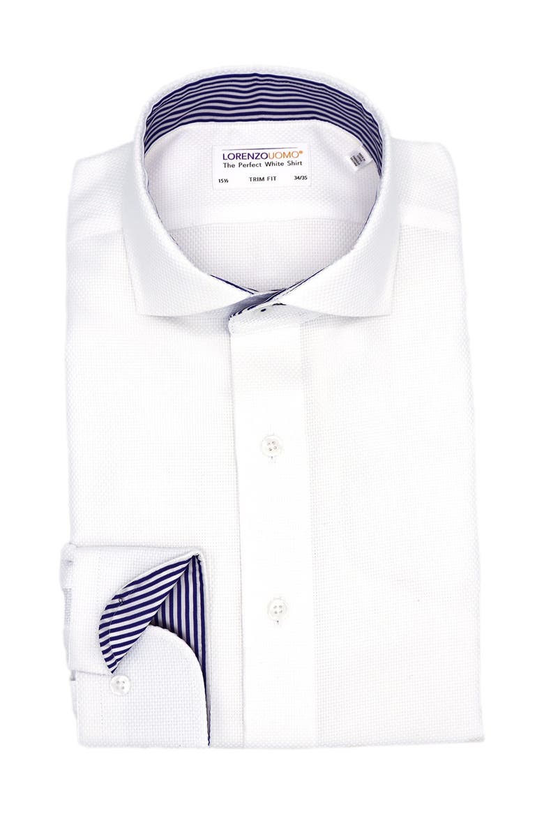 Textured Solid Non-Iron Trim Fit Dress Shirt, Main, color, WHITE