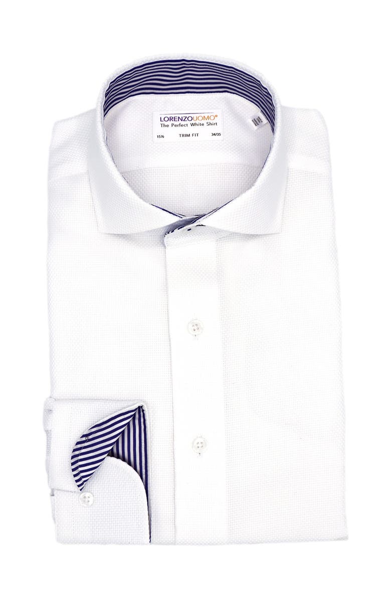 Lorenzo Uomo Textured Solid Non-Iron Trim Fit Dress Shirt, Main, color, White