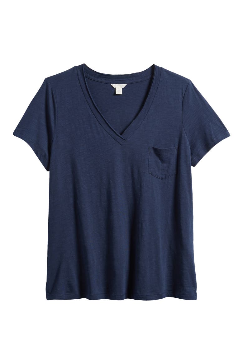 Short Sleeve Cotton & Modal V-Neck Pocket T-Shirt, Alternate, color, NAVY BLAZER