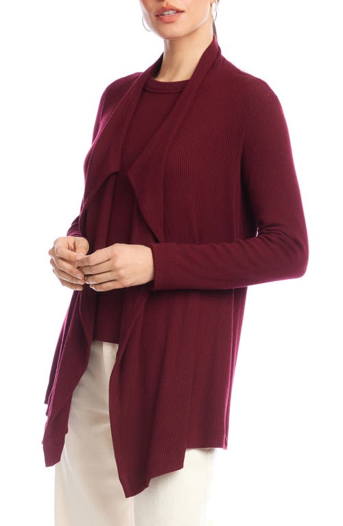 Karen Kane Rib Draped Open Front Cardigan In Burgundy