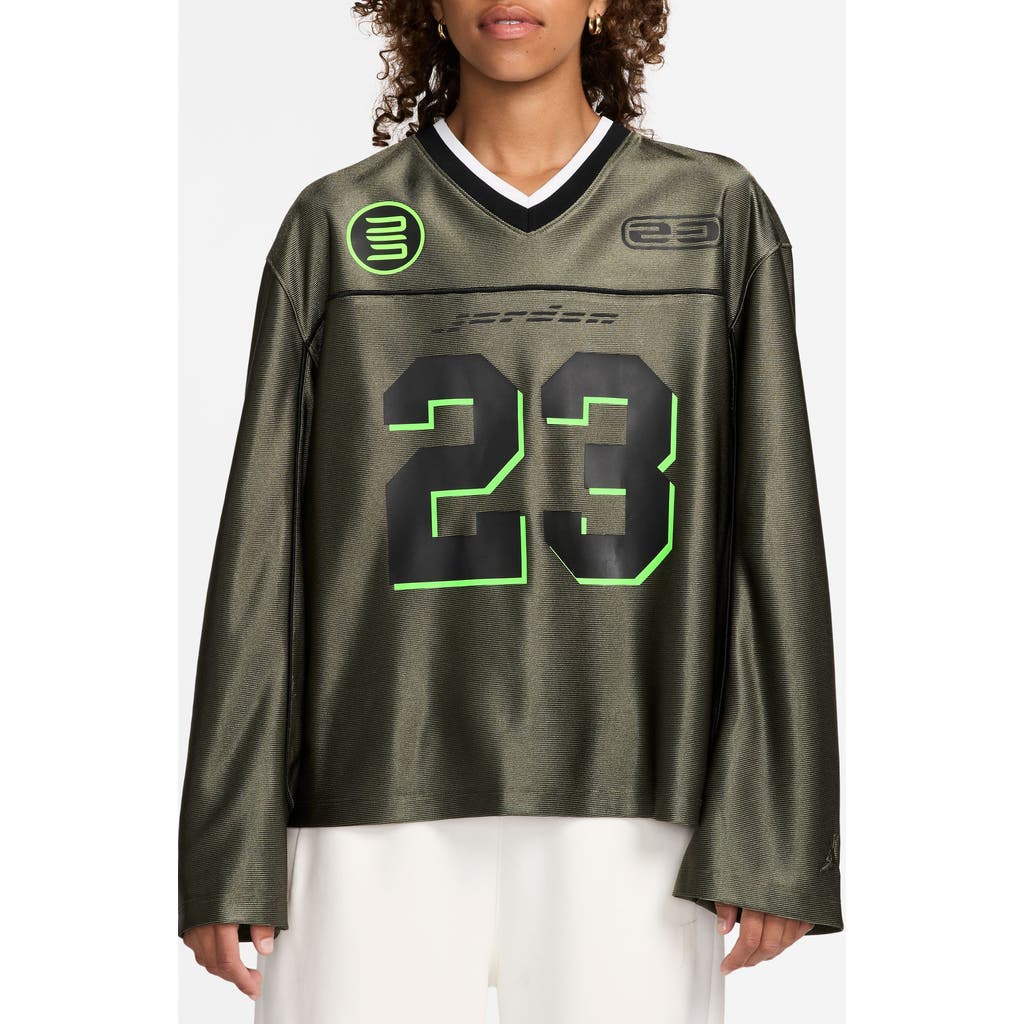 Jordan Oversize Long Sleeve V-neck Jersey Top In Green