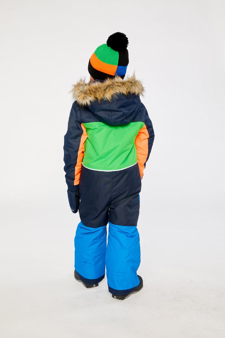 Discover Colorblock Detachable Hood One Piece Snowsuit, Alternate, color, Blue, Green and Orange