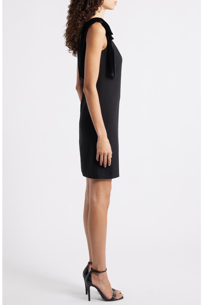 Velvet Bow Stretch Crepe Dress, Alternate, color, BLACK