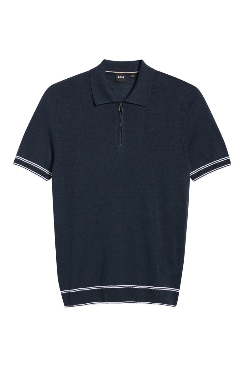 Norbertino Cotton Short Sleeve Tipped Sweater, Alternate, color, DARK BLUE