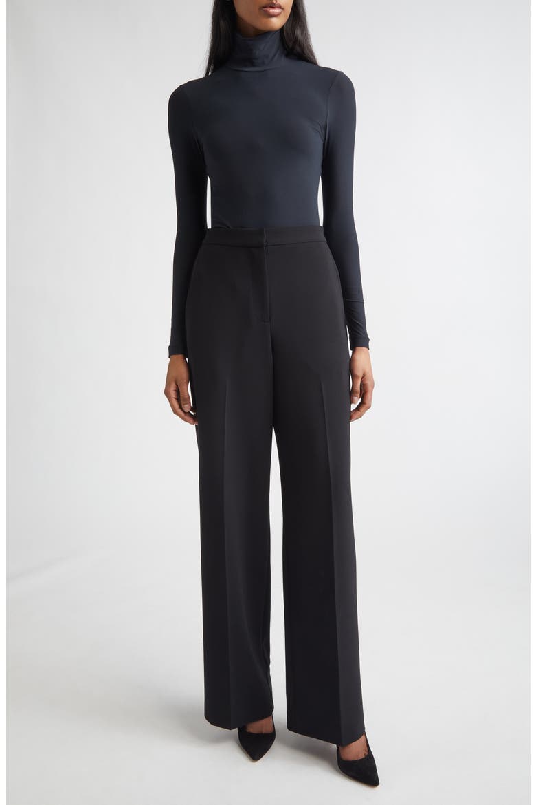 Stretch Linen Blend Twill Wide Leg Pants, Alternate, color, BLACK
