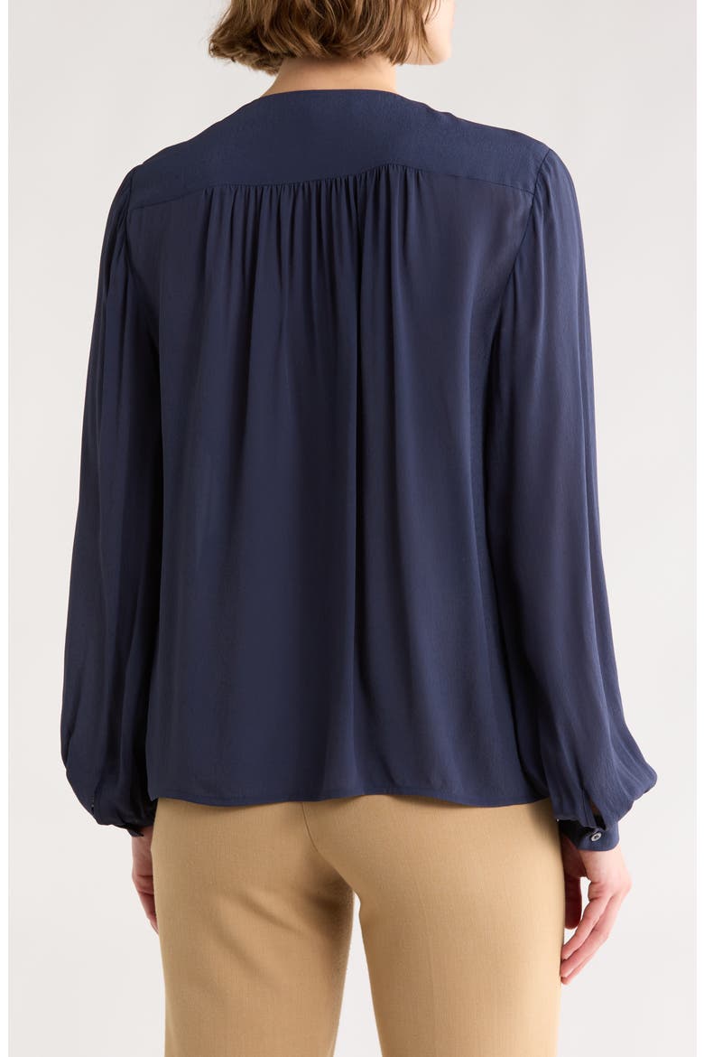 Ruffle Trim Crepe Button-Up Top, Alternate, color, MOOD INDIGO