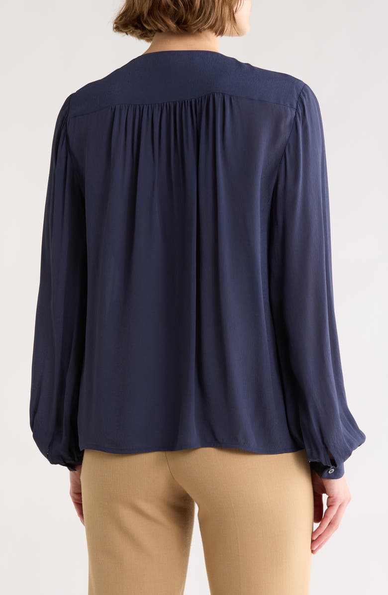 Brooks Brothers Ruffle Trim Crepe Button-Up Top, Alternate, color, Mood Indigo