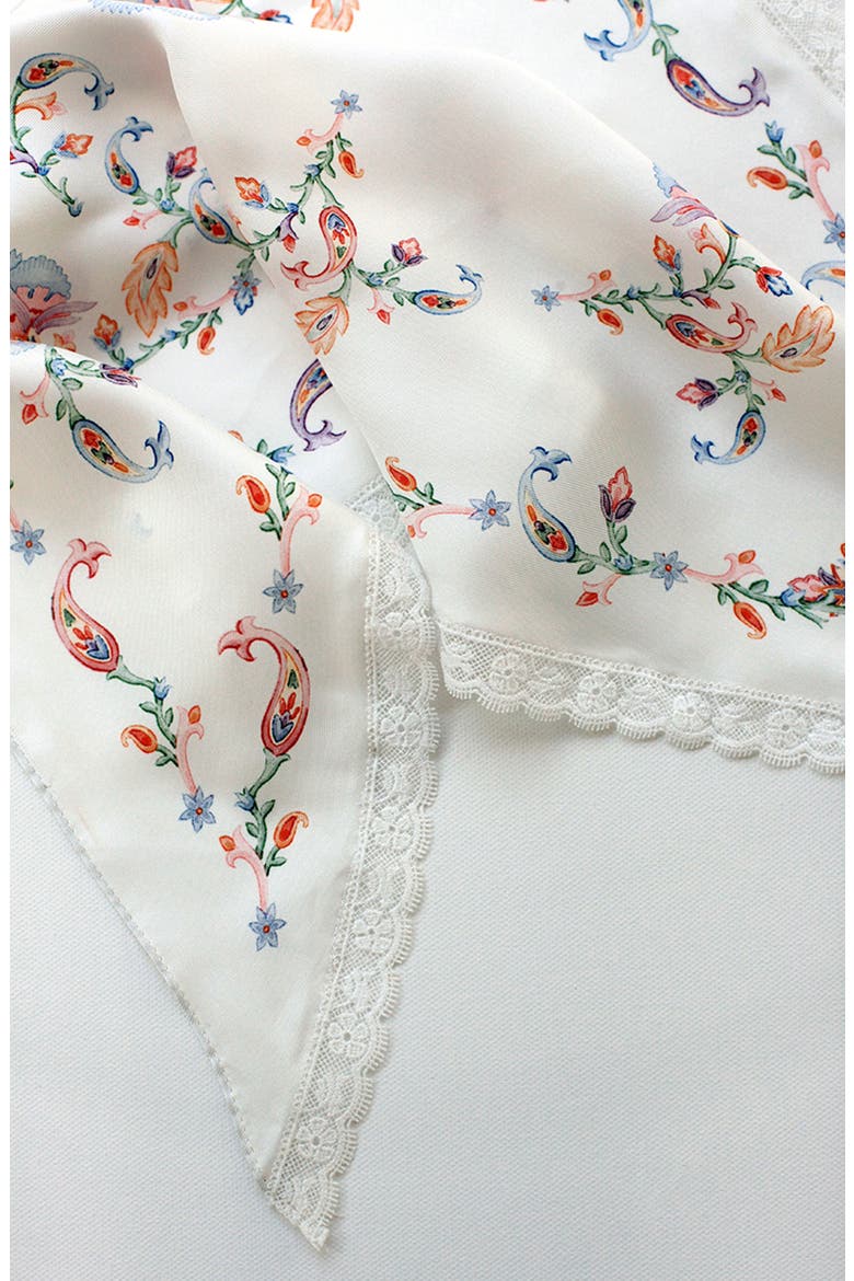 Dawn Garden Triangle Silk Scarf, Alternate, color, White