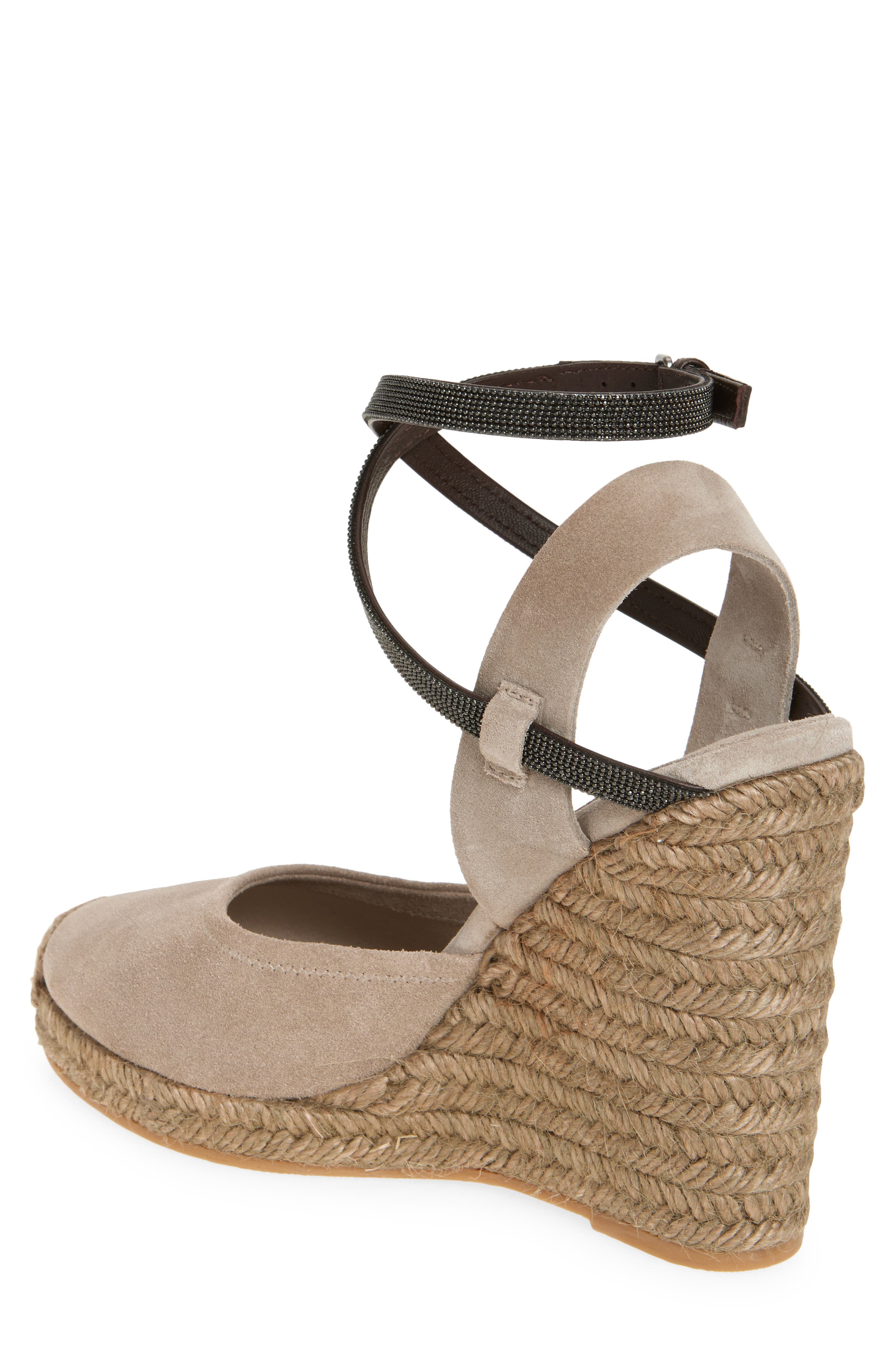 Brunello Cucinelli Monili Trim Espadrille Wedge Sandal, Alternate, color, Ice