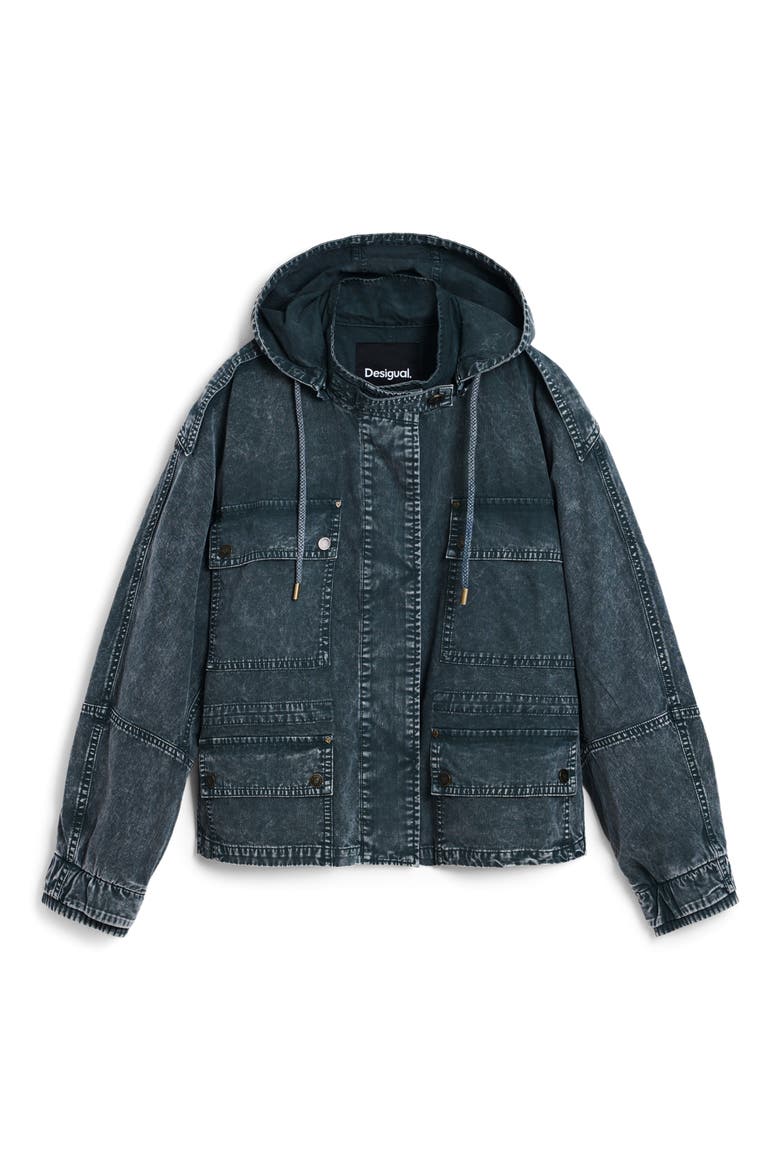 Hooded Denim Jacket, Alternate, color, LIGHT GREEN