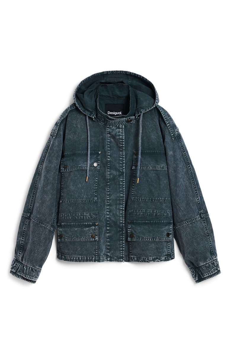 Desigual Hooded Denim Jacket, Alternate, color, Light Green