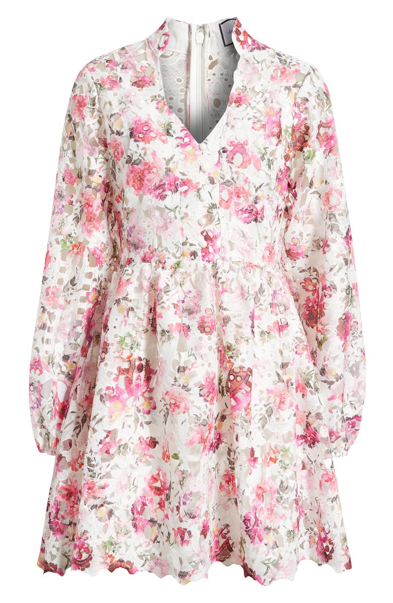 LAYERED WITH LOVE Bianca Floral Printed Long Sleeve Lace Minidress, Alternate, color, Pink Multi