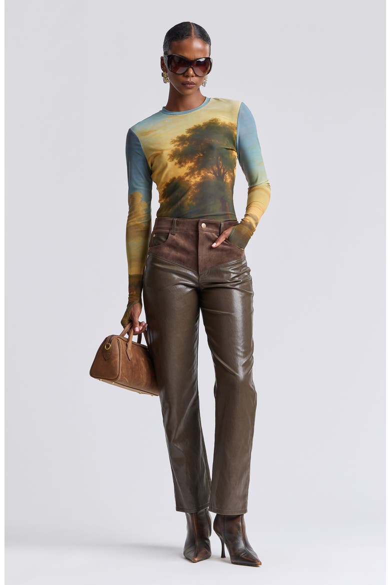 High Waist Yoke Slim Faux Leather Pants, Alternate, color, OLIVE