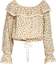 POSSE Priscilla Cheetah Print Ruffle Neck Silk Georgette Top