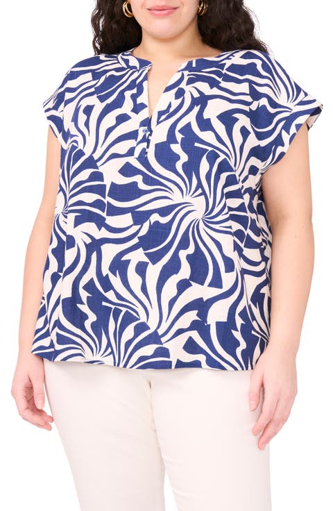 売れ筋商品|||ヴィンスカムート カットソー トップス レディース Plus Size Split-Neck Puffed-Sleeve Top Violet Blush Vince Camuto Plus-Size Tops for Women | Nordstrom