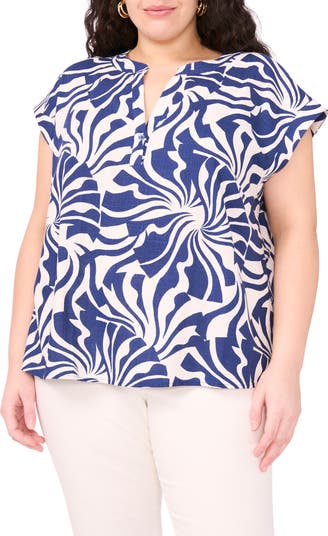 売れ筋商品|||ヴィンスカムート カットソー トップス レディース Plus Size Split-Neck Cap-Sleeve Top Rich Black Vince Camuto Split Neck Cap Sleeve Top | Nordstromrack