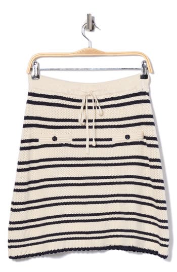 Adrianna Papell Striped Crochet Pencil Skirt In Cream/ Navy