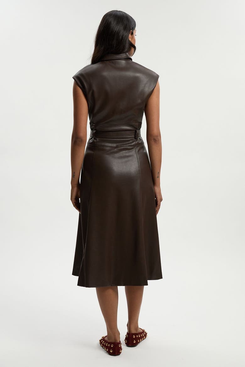 Faux Leather Belted Midi Dress, Alternate, color, Chocolate