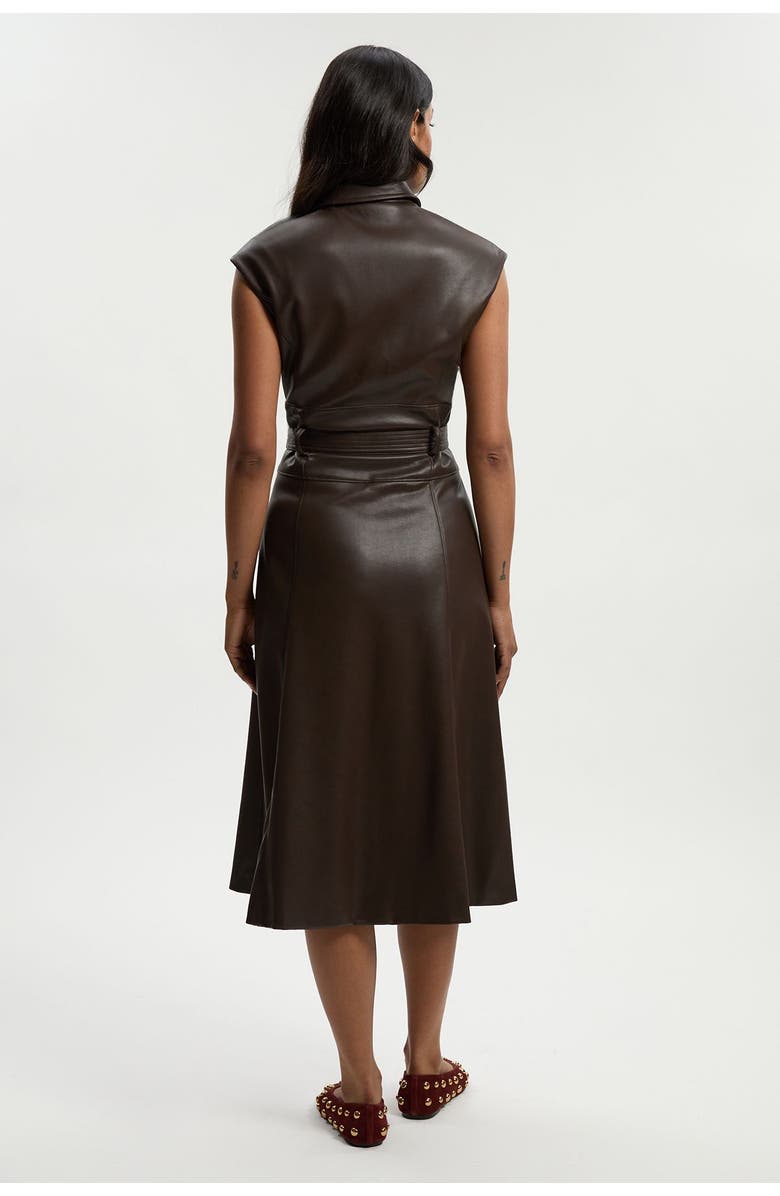 Karen Millen Faux Leather Belted Midi Dress, Alternate, color, Chocolate