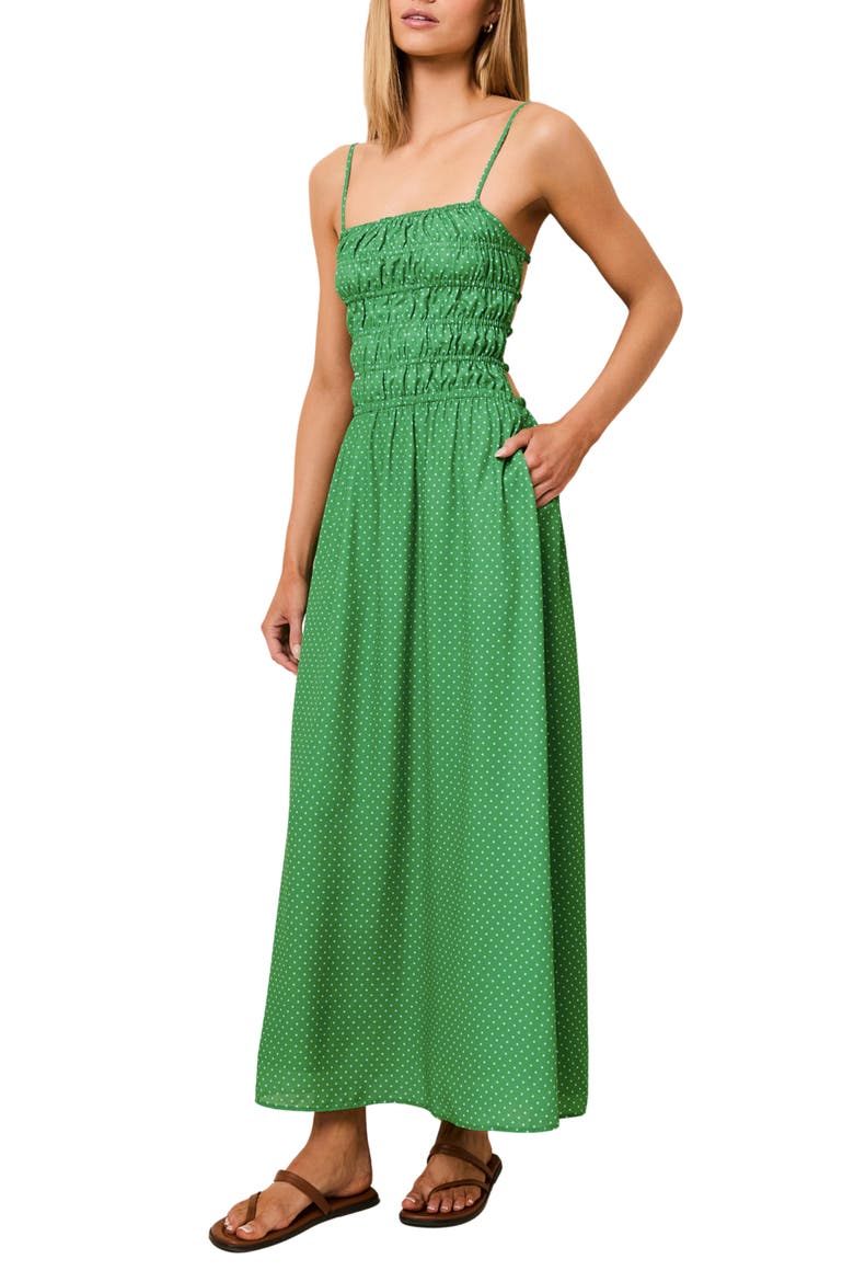 The Delta Swiss Dot Open Back Maxi Sundress, Alternate, color, TURTLE GREEN