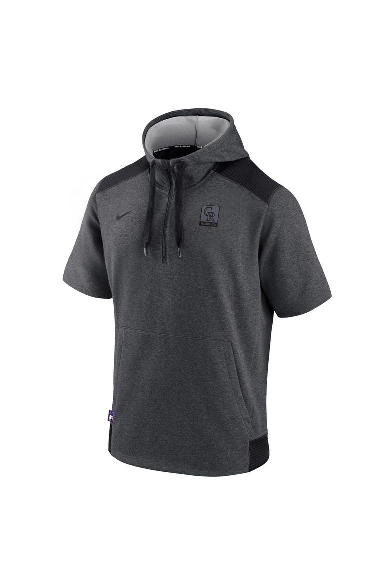 Men's Nike Heathered Charcoal/Black Colorado Rockies Authentic Collection Dry Flux Performance Quarter-Zip Short Sleeve Hoodie, Alternate, color, Charcoal