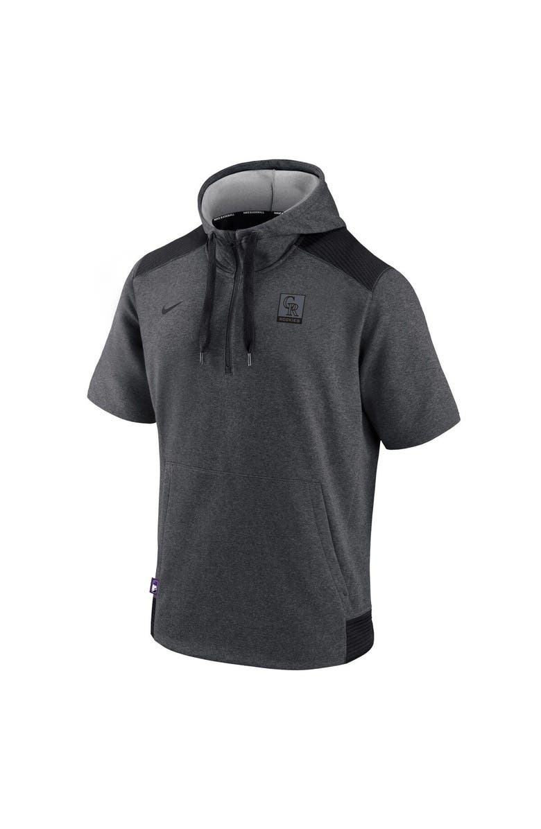 Nike Men's Nike Heathered Charcoal/Black Colorado Rockies Authentic Collection Dry Flux Performance Quarter-Zip Short Sleeve Hoodie, Alternate, color,