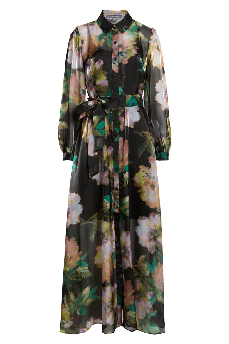 Floral Long Sleeve Shirtdress Gown, Alternate, color, BLACK MULTI