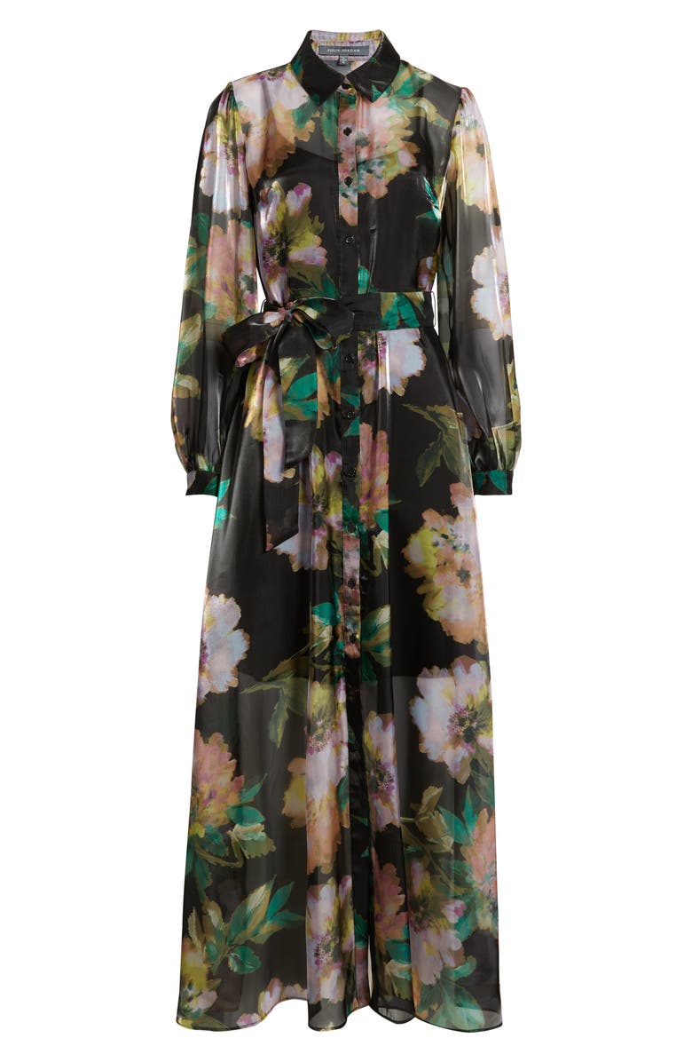 Julia Jordan Floral Long Sleeve Shirtdress Gown, Alternate, color, Black Multi