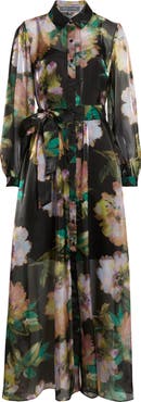 Julia Jordan Floral Long Sleeve Shirtdress Gown