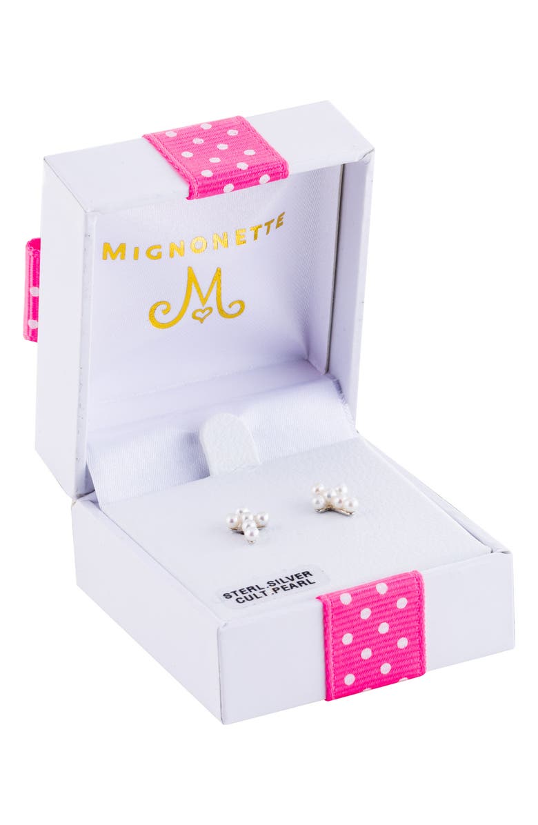 Mignonette Cultured Pearl Cross Earrings, Alternate, color, Silver