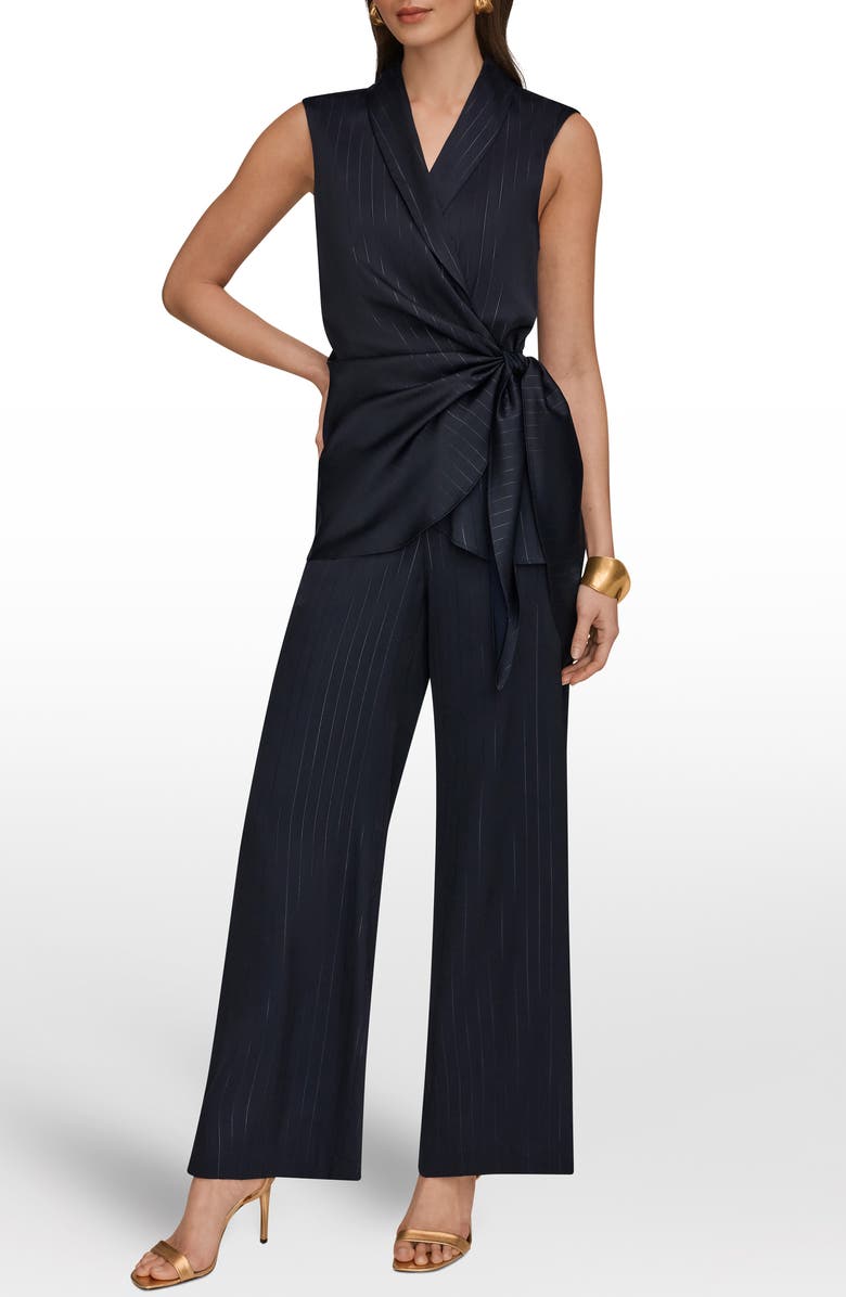 Donna Karan New York Pinstripe Side Tie Sleeveless Top, Alternate, color, 