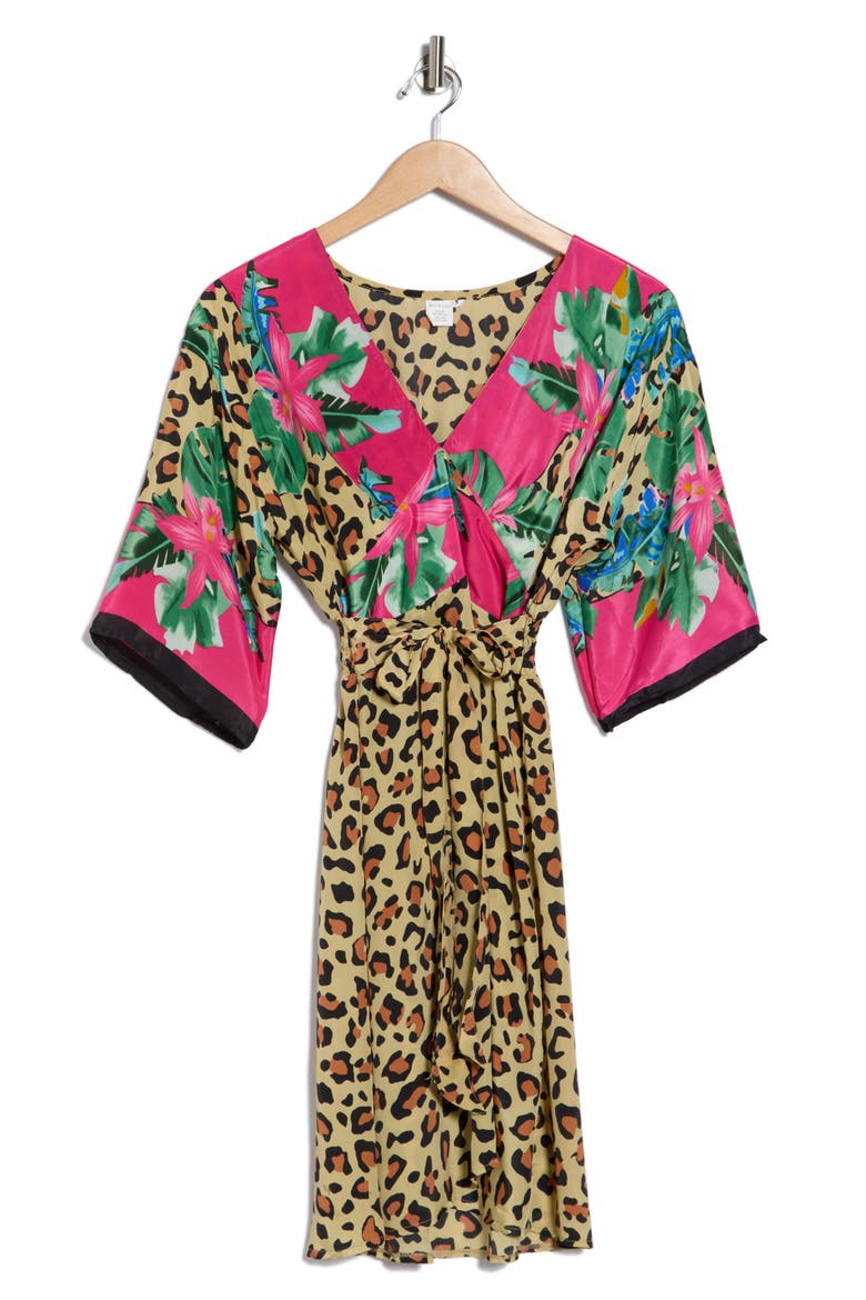 V-Neck Three-Quarter Sleeve Dress, Alternate, color, LEOPARD