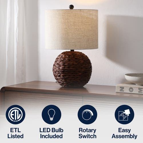 Jonathan Y Camilo 21.5" Modern Coastal Woven Rattan Globe Led Table Lamp In Brown