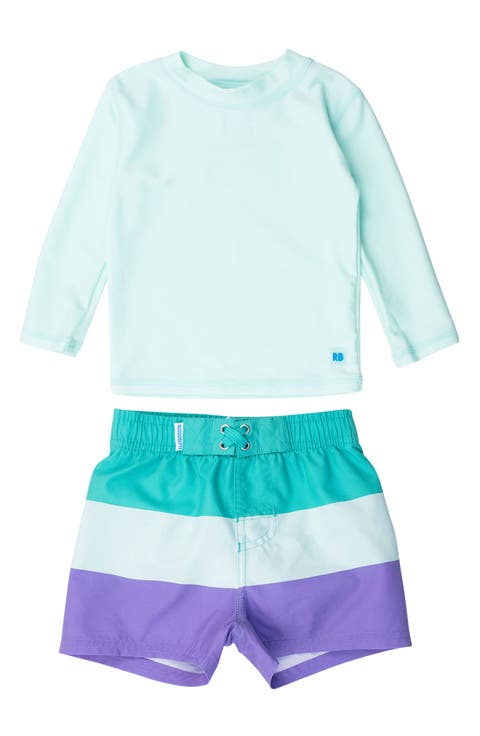 Long Sleeve Rashguard & Stripe Swim Trunks Set (Baby)