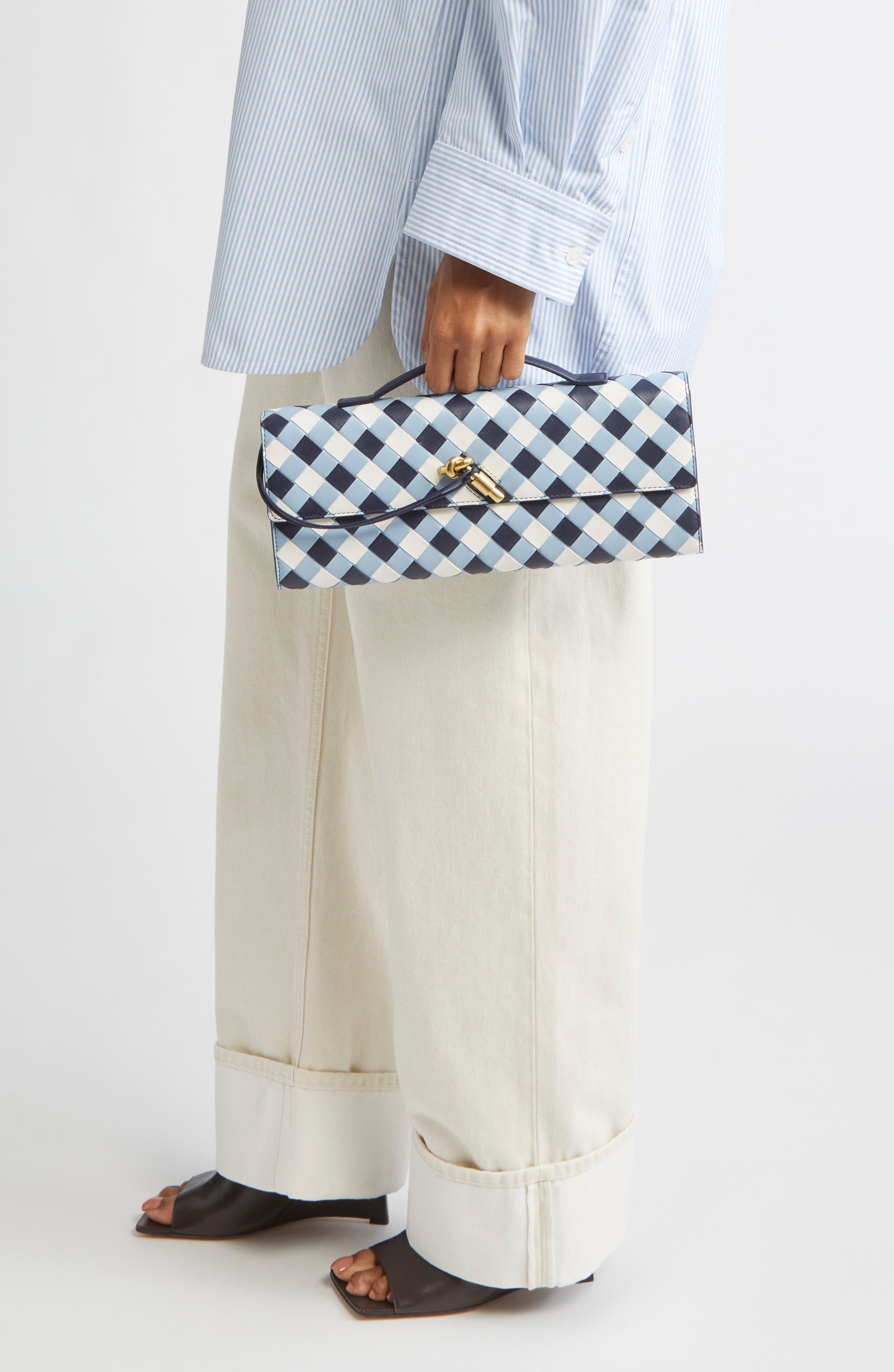 Bottega Veneta Long Andiamo Leather East/West Clutch, Alternate, color, Abyss-Ice-White-Mb