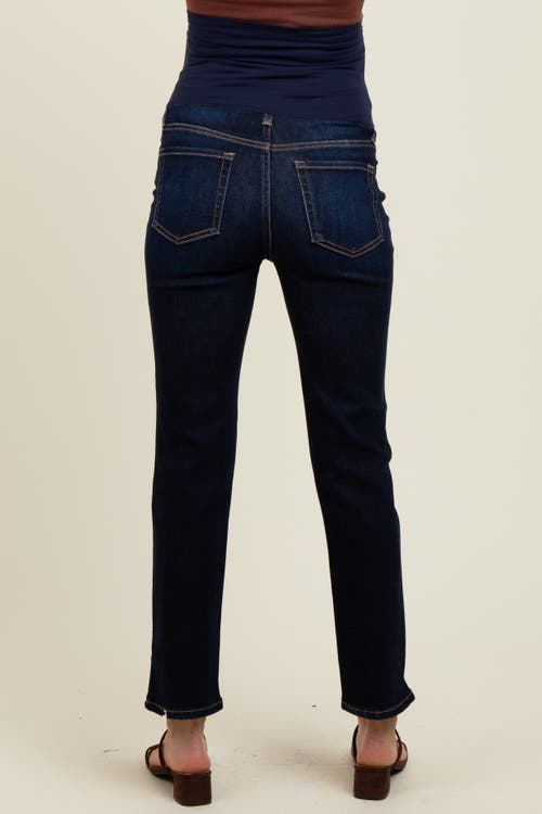 Pinkblush Classic Ankle Slim Straight Leg Maternity Jeans In Blue