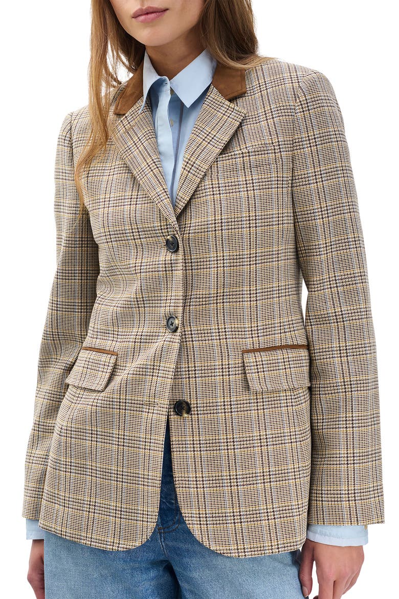 Evia Plaid Wool Blend Blazer, Main, color, TAN MULTI