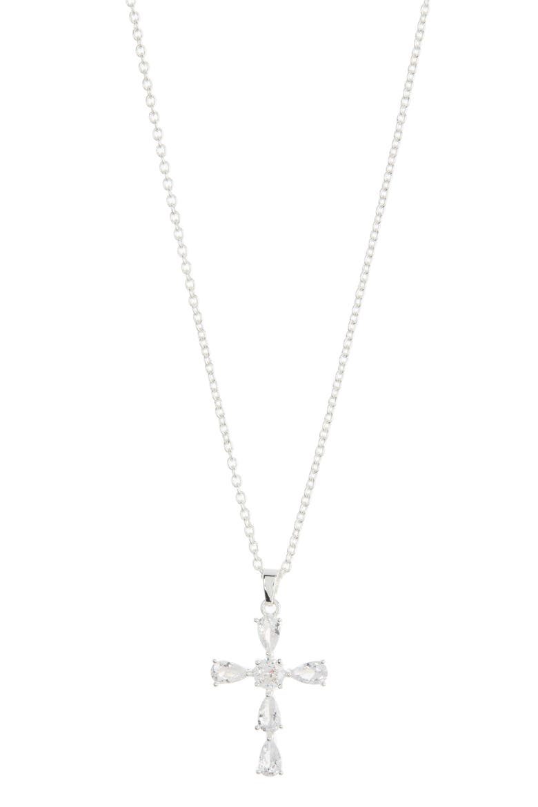 CZ Cross Pendant Necklace & Earrings Set, Alternate, color, SILVER