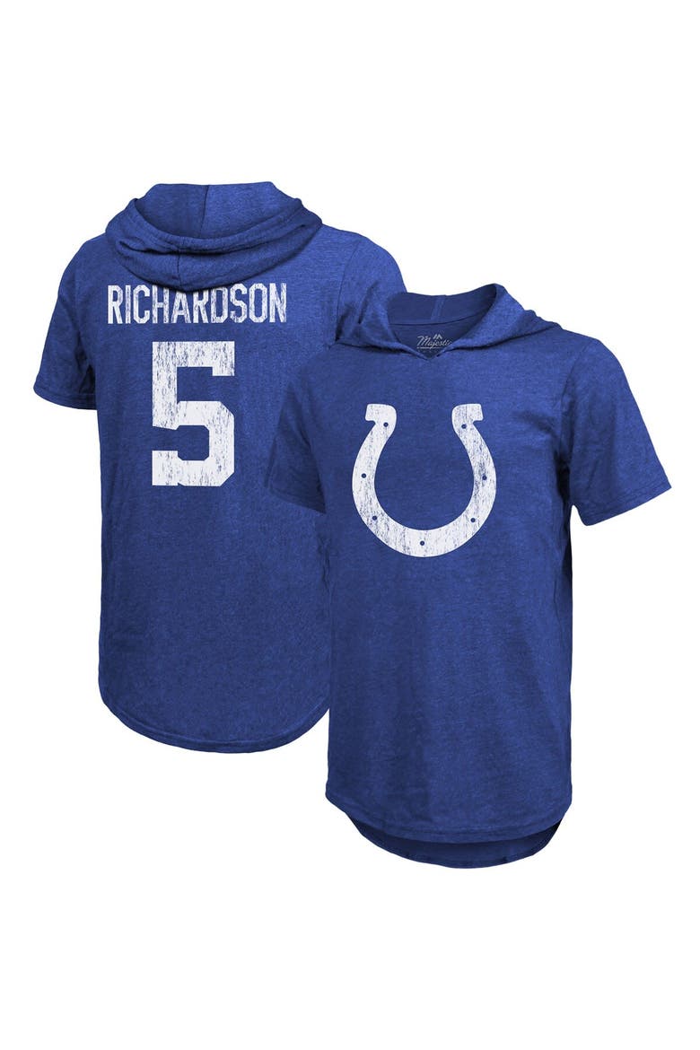 Men's Majestic Threads Anthony Richardson Royal Indianapolis Colts Player Name & Number Tri-Blend Slim Fit Hoodie T-Shirt, Main, color, Royal