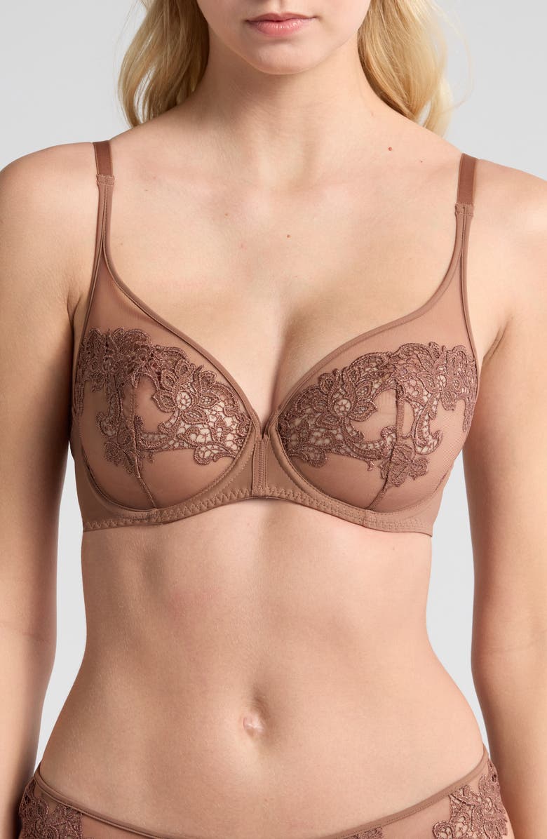 Simone Perele Saga Sheer Underwire Plunge Bra, Alternate, color, Tender Brown