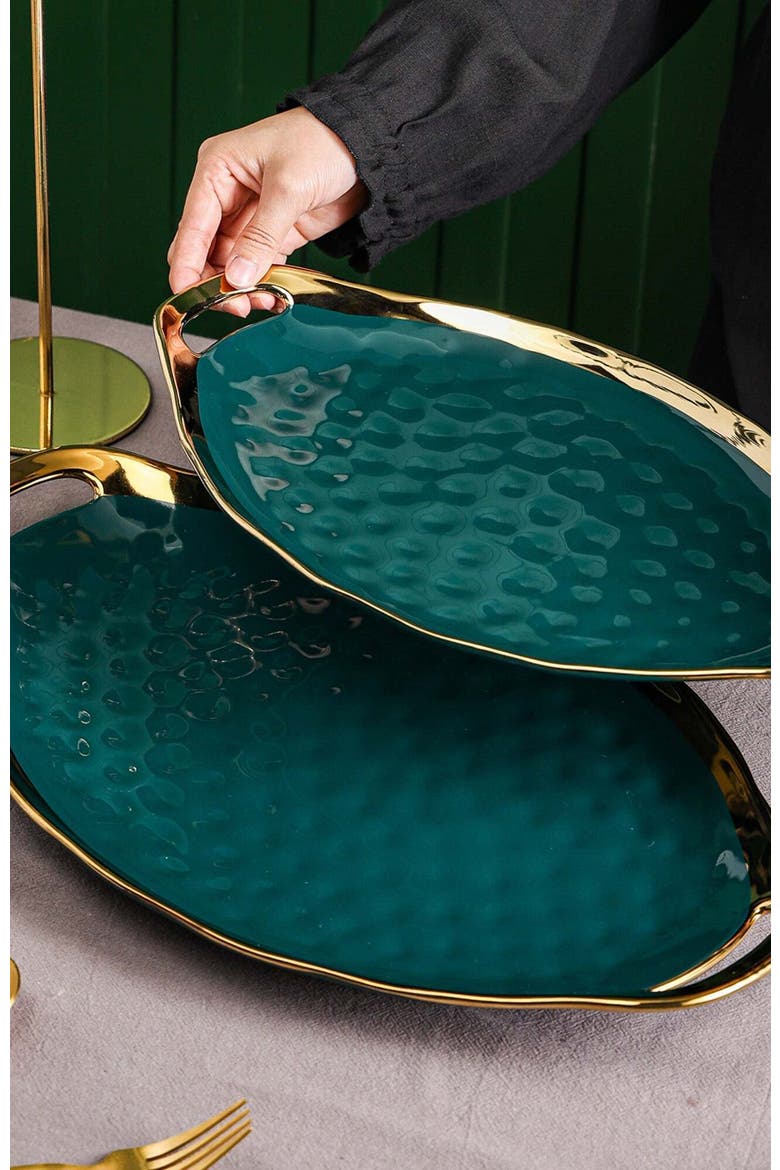 Florian Porcelain 2-Piece Serving Plate Set, Alternate, color, Green