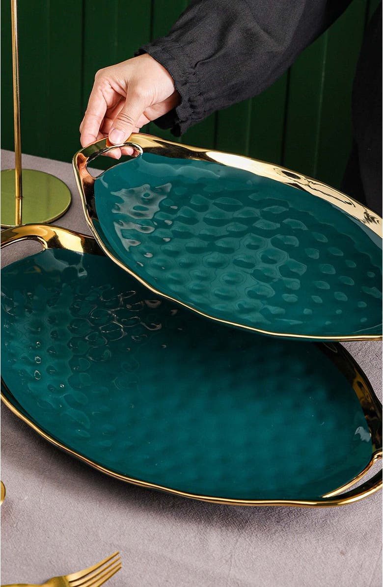 Stone Lain Florian Porcelain 2-Piece Serving Plate Set, Alternate, color, Green