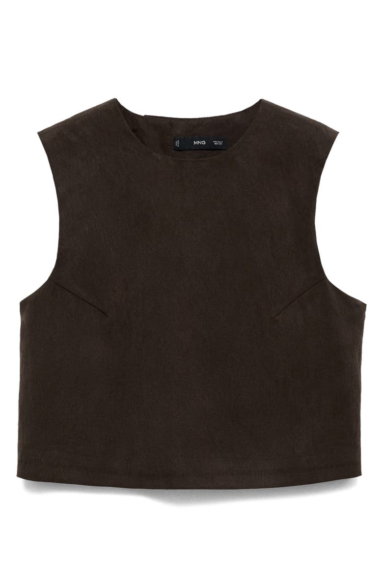 MANGO Sleeveless Back Button Crop Top, Alternate, color, Brown